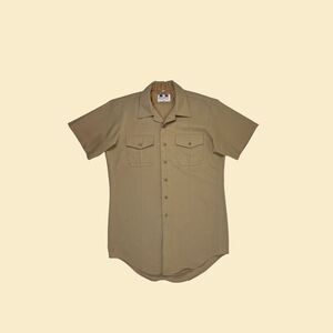 1980s US Navy mens L shirt, vintage 80s/90s khaki short sleeve by Flying Cross